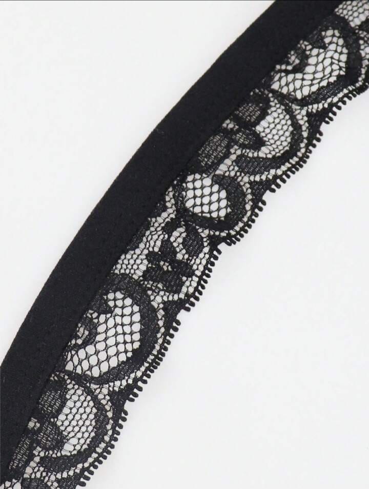 Black Lace Trim Mesh Breathable Mid-Waist Thongs Briefs Alluring For Men